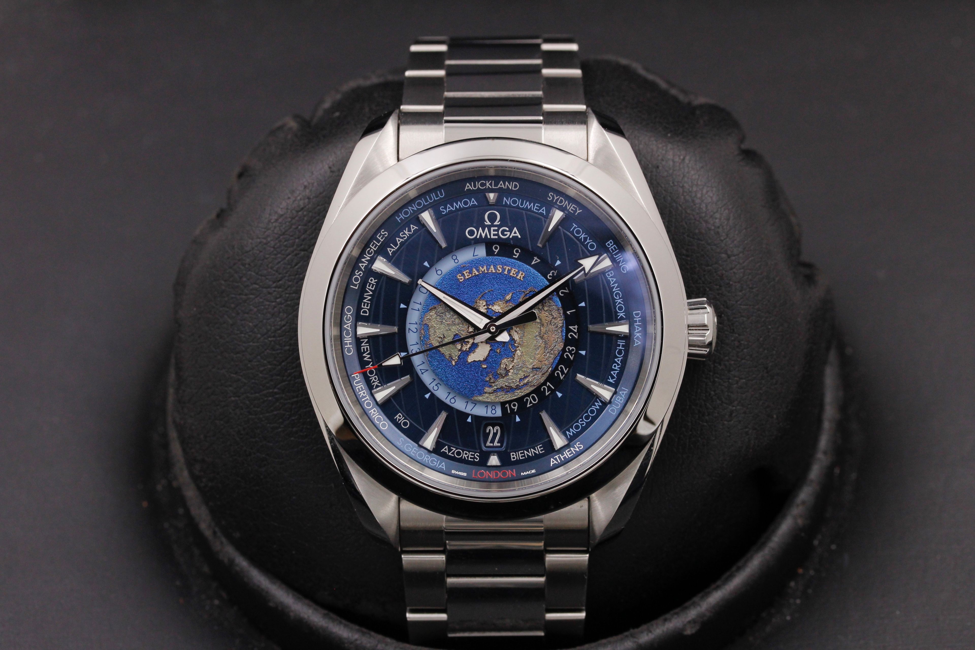 Omega aqua terra seamaster world time 220 10 43 22 03 001 stainless steel ocwatchguy